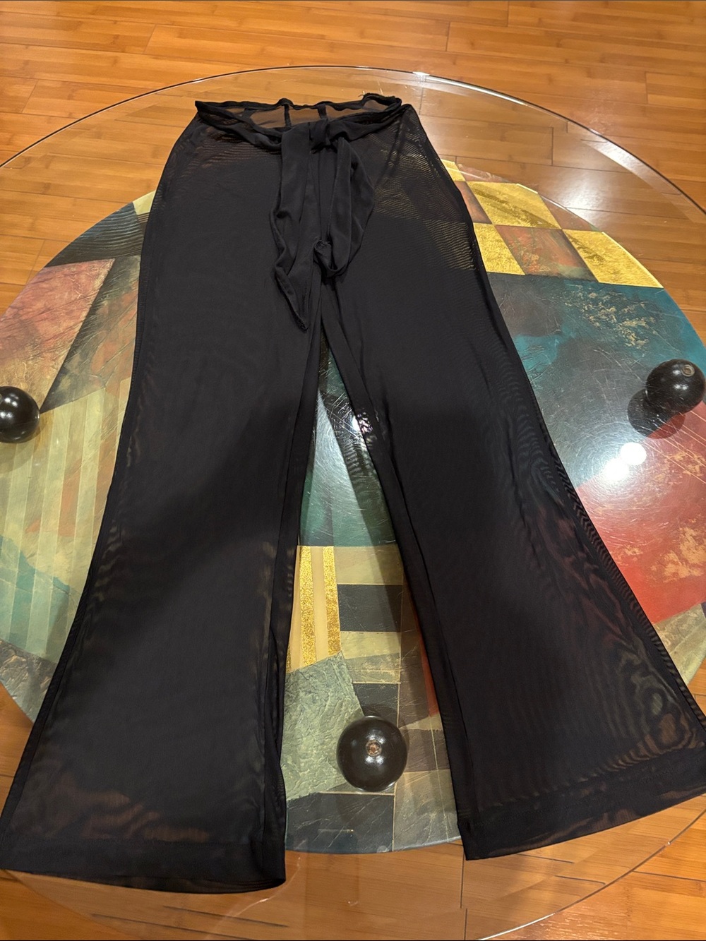 Black Sheer Wide-Leg Women's Pants